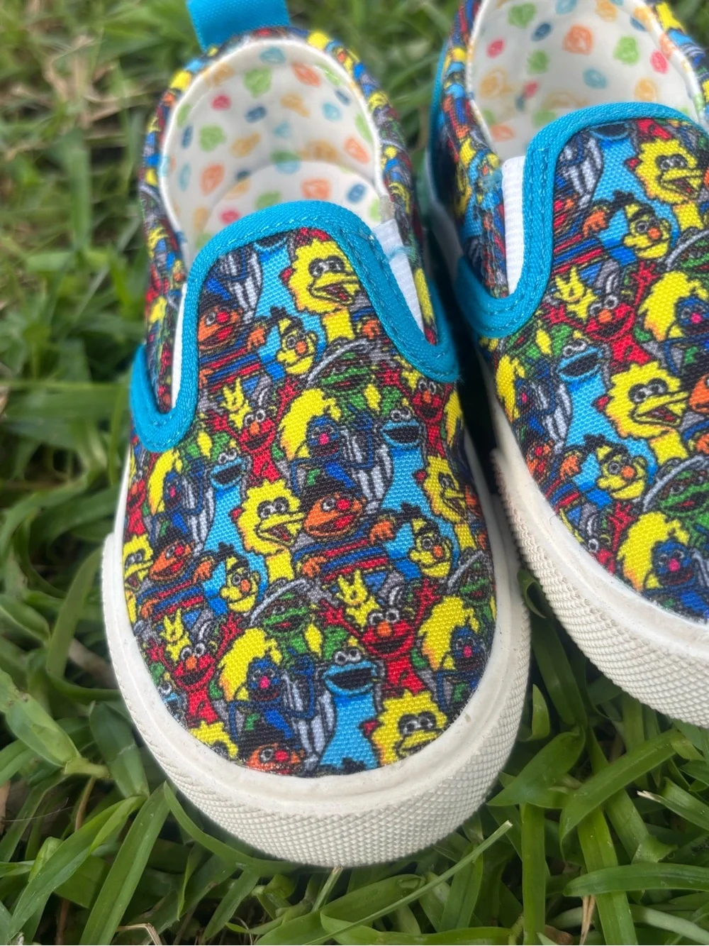 Kids Slip-On Canvas Shoes with Colorful Character Print - Blue Trim Sesame  6